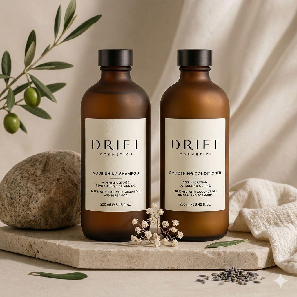 Drift Cosmetics amber shampoo and conditioner